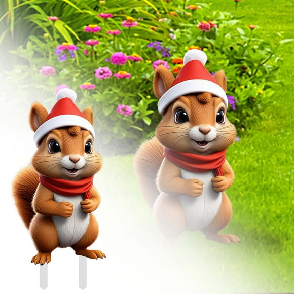 Christmas Cute Cartoon Squirrel Ground Stake Insert Art Garden Decoration Colorful Christmas Outdoor Decoration For Yard For Christmas N Easter Signs Shoe Men Work Metal Flowers for Garden for Shoes