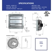 iLiving USA 12 in. Variable Speed Shutter Wall-Mounted Exhaust Fan