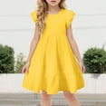thumbnail image 2 of Ierhent Girl Dress Girl's Dresses Cotton Ruffle Sleeve Tiered Swing A-Line Cute Midi Casual Sundress Yellow,7-8 Years, 2 of 5