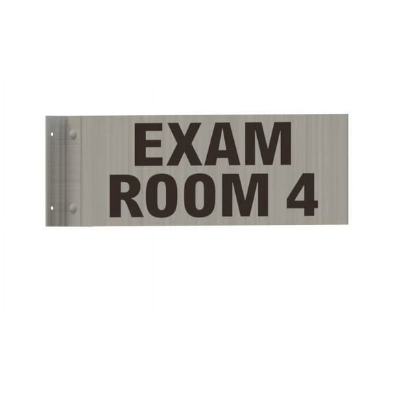 EXAM Room 4 Sign -Two-Sided/Double Sided Projecting, Corridor and Hallway Sign (Aluminum, Silver, 4x12 Inch)-The Hallway Line(ref062022)