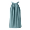 thumbnail image 6 of Pxiakgy Women's Eyelet Halter Tank Top Tank Top Loose Fit High Neck Sleeveless Tops Pleated Eyelet Shirts Blouse High Neck Cute Casual Pleated Sleeveless Summer Top Flowy Cami Shirts Blouse Blue M, 6 of 6