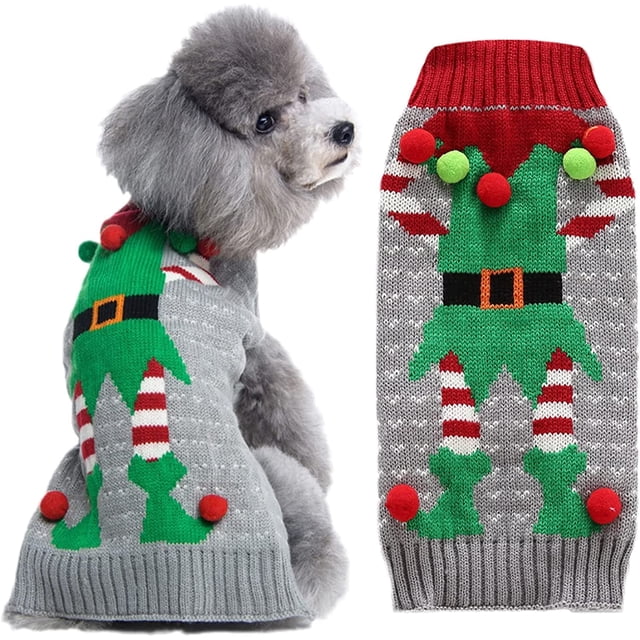 Suéter feo de Navidad para perros y gatos, disfraz de Navidad para mascotas, disfraz de perro de vacaciones, disfraz de regalo de Año Nuevo para perros pequeños y medianos (XS, espíritu gris)