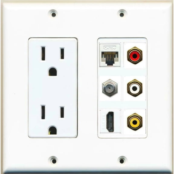 Ultra Spec Cables 15A Power Outlet 3 RCA Red/White/Yellow HDMI Cat5e Coax Wall Plate