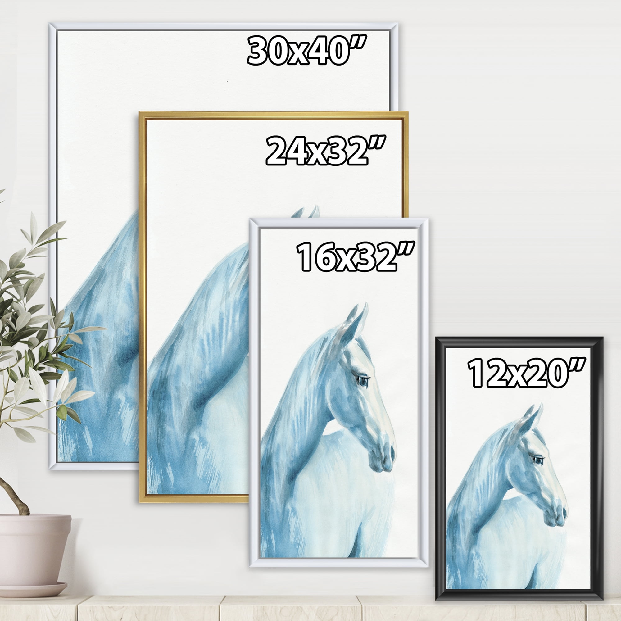 Designart 'Close Up Portrait Of A Light Blue Horse' Farmhouse Framed Canvas Wall Art Print