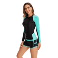 thumbnail image 2 of SWSMCLT Women's Long Sleeve Swimsuit Padded Shorts Rashguard Two Piece Rash Guard Bathing Suit Printed Summer Swimming Sky Blue Large, 2 of 4