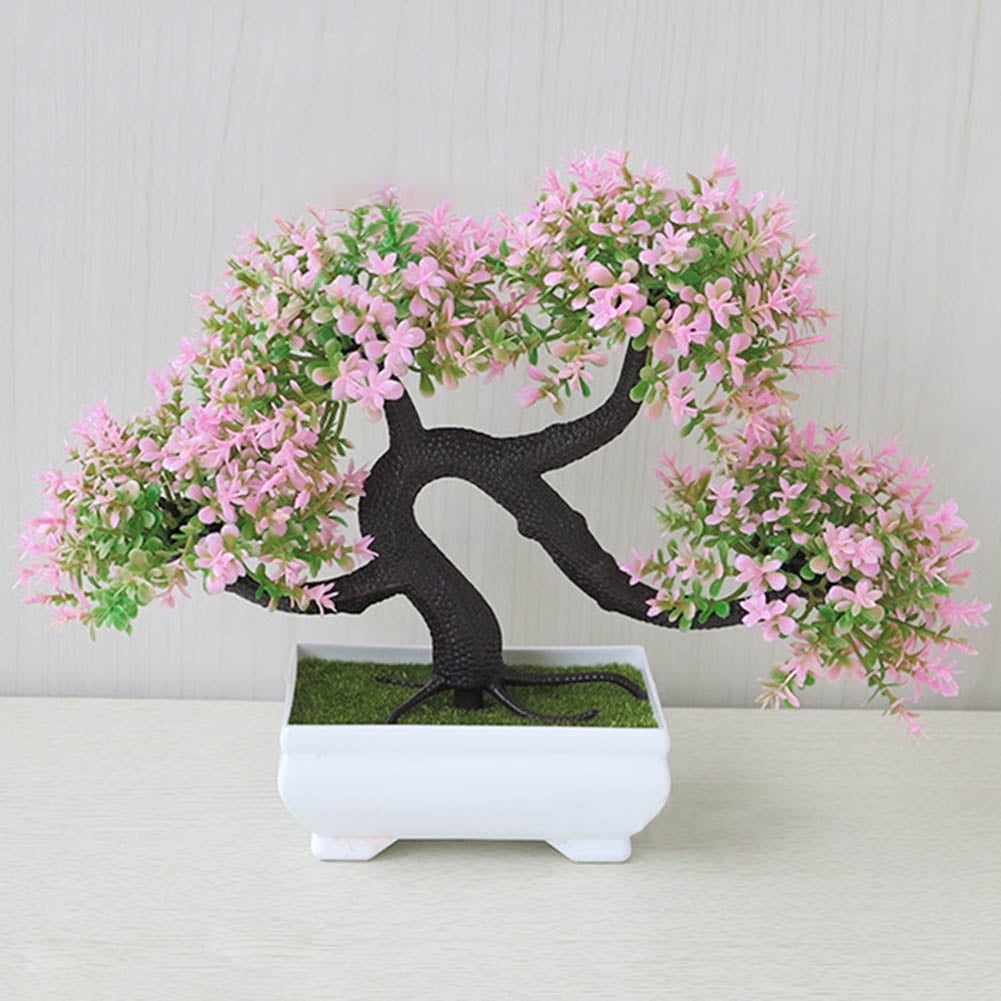 New Bonsai Tree In Square Pot Artificial Plant Decoration Not Faded No Watering Potted For Office Home