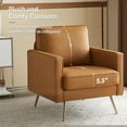 thumbnail image 3 of VINGLI Modern PU Leather Accent Chair for Living Room,Bedroom Comfy Chair Arm Chair Reading Chair with Golden Metal Legs and Deep Seat for Office,Apartment,Small Space,Cognac, 3 of 8