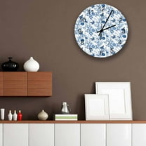Vintage Flower Bird Blue Wall Clock Large Modern Kitch Dinning Round Wall Clocks Bedroom Silt Hanging Watc