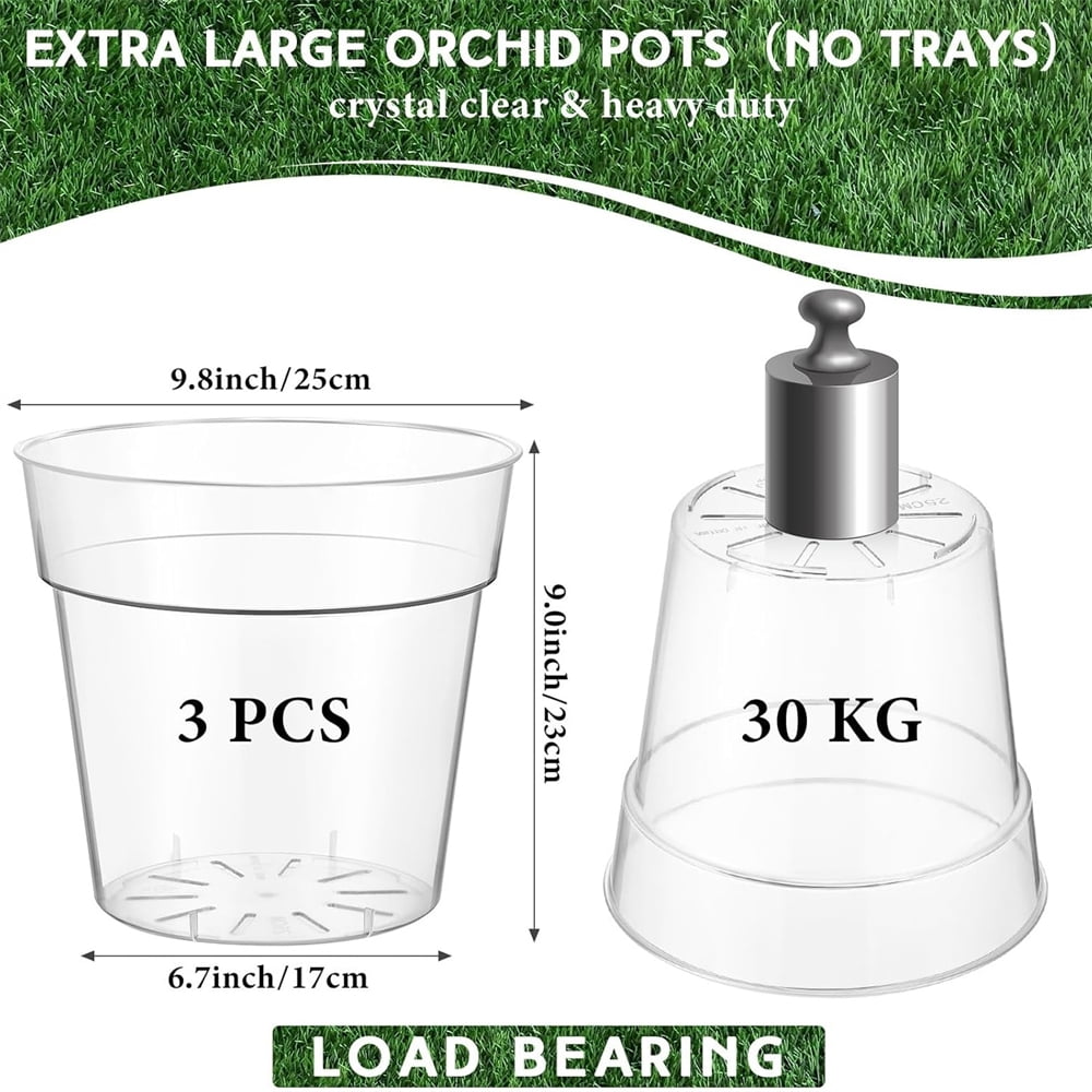 HYG 2 Pack Plastic Nursery Pots Clear Plant Pots with Drainage Hole 9.8 inch Large Orchid Pot Flower Containers for Outdoor Garden Plants