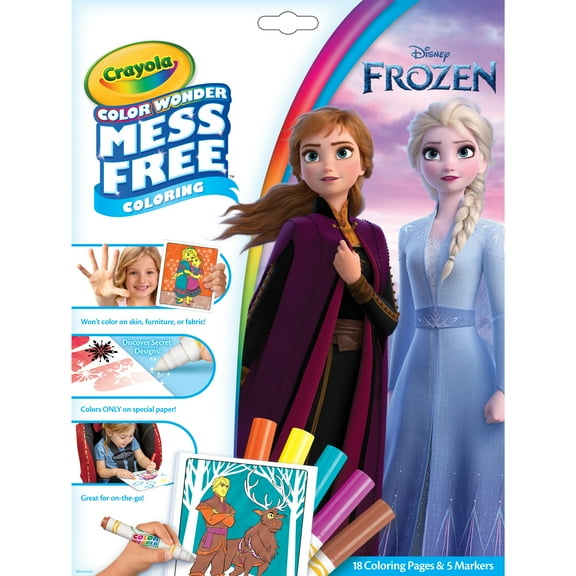 Crayola Color Wonder Mess Free Frozen 2 Coloring Set, 18 Pgs, Easter Basket Essentials, Disney Princess Coloring Book, Easter Gift for Toddlers, 3 