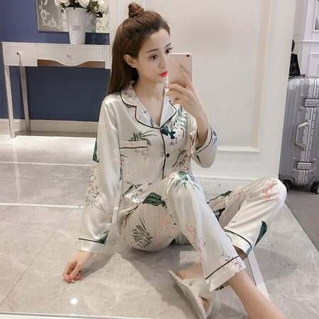 

PIKADINGNIS Long Sleeve Silk Pajamas Suit Women Autumn Pajama Sets Silk Satin Pijama Sleepwear Pyjamas 3XL 4XL 5XL Nightwear Set