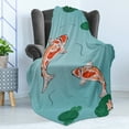 thumbnail image 4 of Koi Fish Soft Flannel Fleece Throw Blanket, 2 Japanese Koi Swimming in the Pond with Waterlilies Art Illustration, Cozy Plush for Indoor and Outdoor Use, 70" x 90", Multicolor, by Ambesonne, 4 of 5