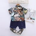 thumbnail image 7 of EnJoCho Gowns Kids Toddler Boy Clothes Short Sleeve Leaves Printed Lapel Buttons Shirt Pockets Shorts Set Gentleman Outfits Children Boy Home Clothing Sets 12 Months, 7 of 7