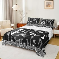 Manfei Paris Eiffel Tower Twin Sheet Sets, Black Diamond Sequin Print Twin Fitted Sheet, Romantic Princess Style Flat Sheet, Breathable Home Decor, 3-Piece