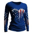 thumbnail image 2 of Women's Long Sleeve Round Neck T-Shirt with AMERICA 250th Anniversary Flag Graphic Print, Casual Independence Day Top for Patriotic Celebrations Blue S, 2 of 4
