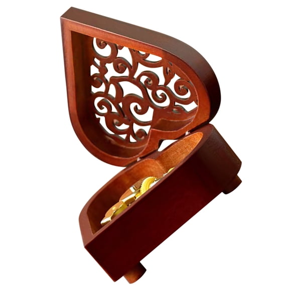 Retro Heart Shaped Clockwork Music Box Wooden Gift The Decor Office Gifts Party Table Memorial Child