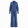 thumbnail image 4 of Towmus Women's 2 Piece Lounge Sets Casual Fall Travel Outfits Fashion Wide Leg Tracksuit V Neck Loungewear Baggy Comfy Sweatsuits, Blue, 2XL, 4 of 6