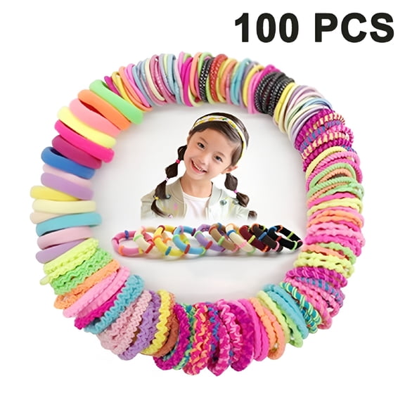 VANIDO Hair Bands for Kids, Babies, Girls & Women 100 Multicolored Scrunchies in 10 Styles