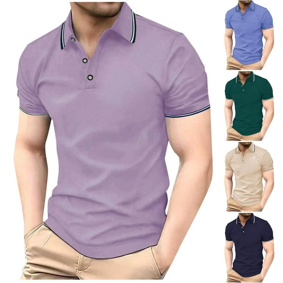 Felirenzacia Men’s Moisture Wicking Polo, Short Sleeve Odor Control Performance Shirt, Purple,S