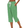 thumbnail image 2 of Zysthvn Casual Capri Pants for Women Striped Cropped Summer Straight Leg Womens Pants with Pockets Loose Button Drawstring, 2 of 5