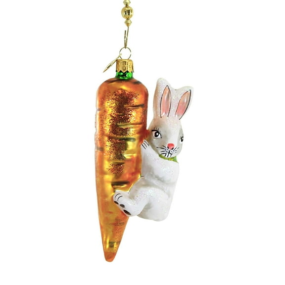 Morawski 5.25In White Bunny Hanging On Carrot, Glass, Ornament Easter Spring Rabbit 21406