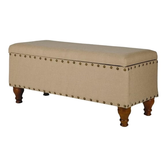 Homepop Home Decor | Upholstered Bench with Nailhead Trim | Large Ottoman with Storage for Living Room & Bedroom | Decorative Home Furniture, Tan Linen
