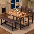 thumbnail image 1 of Dining Table Set for 4, Kitchen Table with 2 Upholstered Chairs and Bench, Wood Kitchen Dining Room Set, for Small Space, Apartment, Home, Kitchen, Retro Brown, 1 of 7