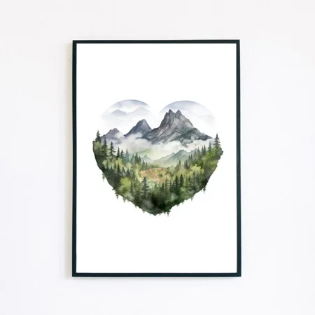Modroom Heart Forest Landscape Trees Watercolour Illustration Wall Decor Art Print Wall Art Modern Wall Decor 12x18 UNFRAMED