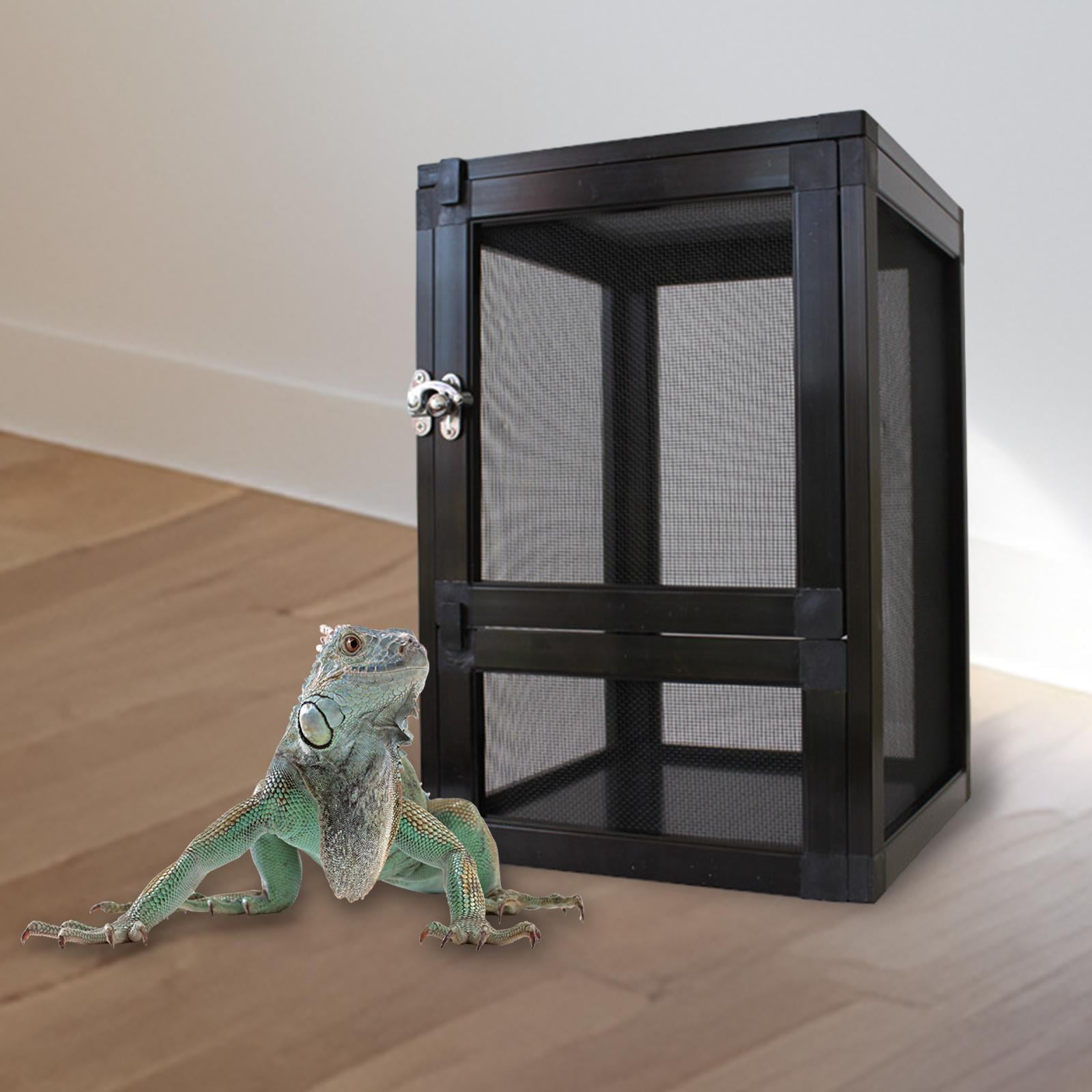 Reptiles Habitat Air Screen Cages Portable Reptile Tank Storage Breeding Box Reptile Cage for Frog Hedgehogs Transport Bearded Dragon Pet Black