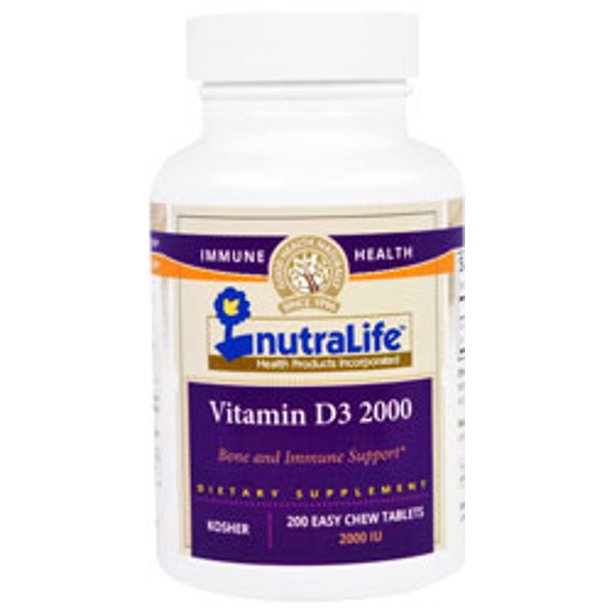 NutraLife Kosher Vitamin D3 2000 IU Easy Chew 200 Chewable Tablets