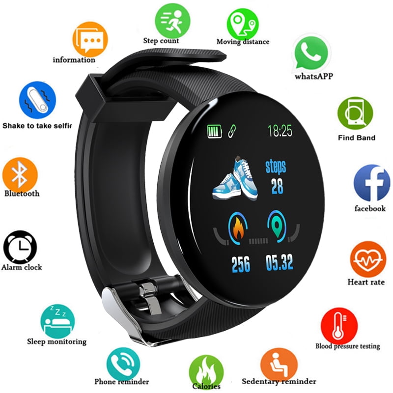 D18 Fitness Watch Smart Bracelet Heart Rate Monitor Blood Pressure Blood Oxygen Measurement Healthy Life Sleep Tracker for iOS Android Phone Walmart