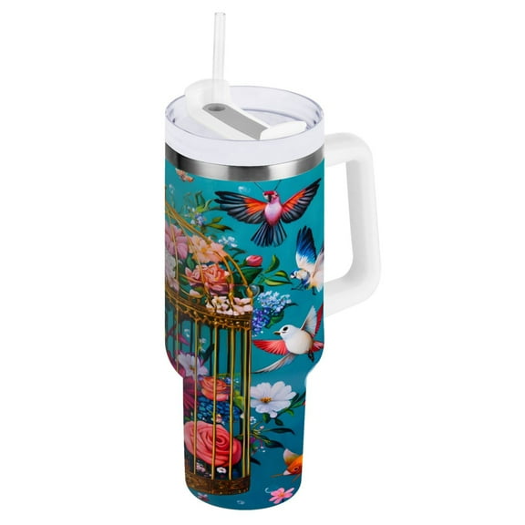 Ryvnso 40 oz Tumbler with Handle and Straw Insulated Stainless Steel Travel Mug with Lid Butterfly Floral