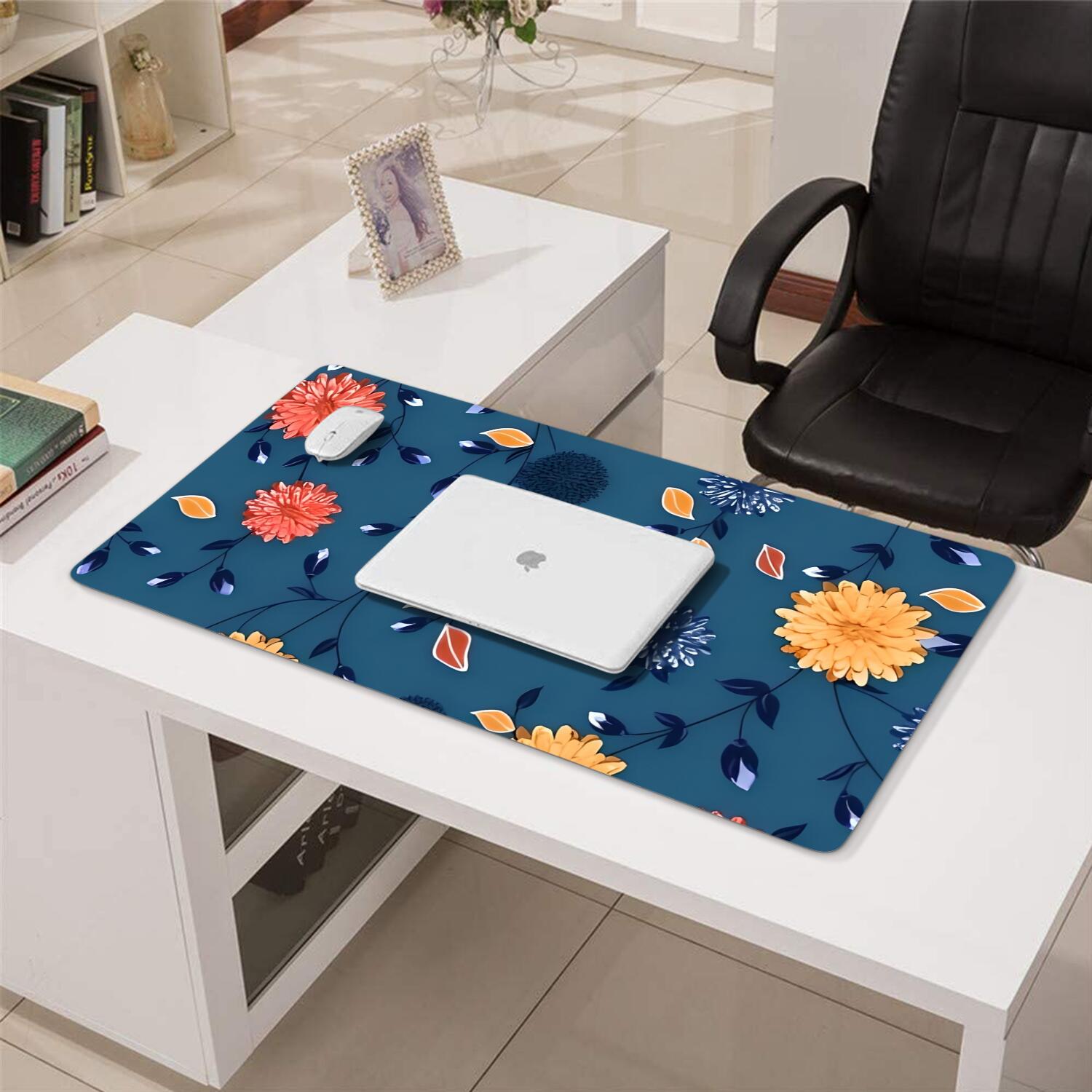 Long Mouse Pads for Desk,Pioneer Flower Floral Print Pattern Desk Mats on Top Of Desks, Desk Mouse Pad Extra Large with 3mm Non-Slip Base and Stitched Edge for Gaming,Office,Work,Home 31.5"x15.7"