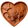 thumbnail image 3 of Heart Shaped Highland Cow Wooden Serving Tray, Engraved Charcuterie Board for Party, Divided Snack Platter for Cheese Fruit, Rustic Decorative Tray for Valentine’s Day, Birthday, Housewarming Gift, 3 of 8