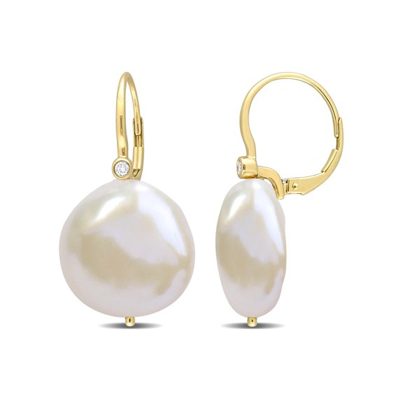 Everly Women's Cultured Pearl and Diamond 14k Yellow Gold Earrings