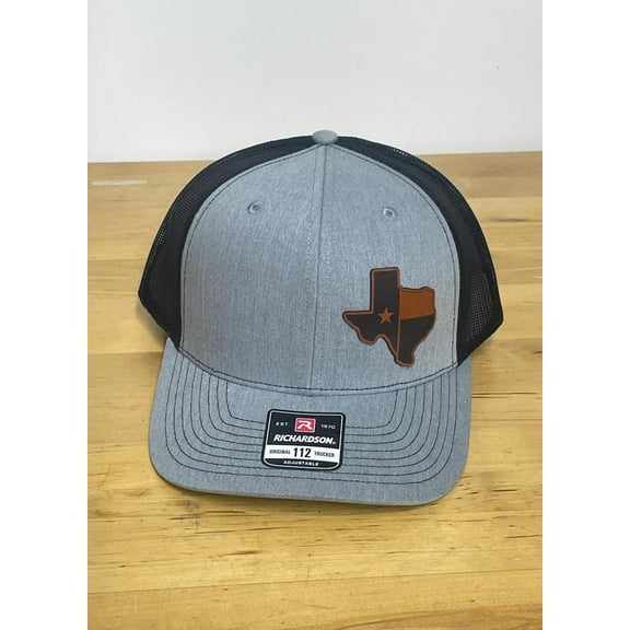 Engraved Leather Texas Patch Hat: Richardson 112 Trucker Cap