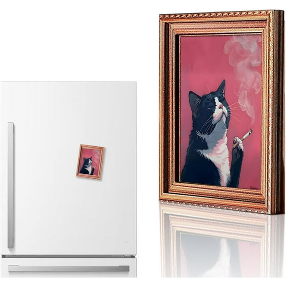 Retro Cute Cat Pattern Wooden Fridge Magnet Frames, Funny Magnetic Photo Frame Holders for Refrigerator, Locker & Whiteboard, Decorative for Home, Kitchen & Office(XX-1pcs)