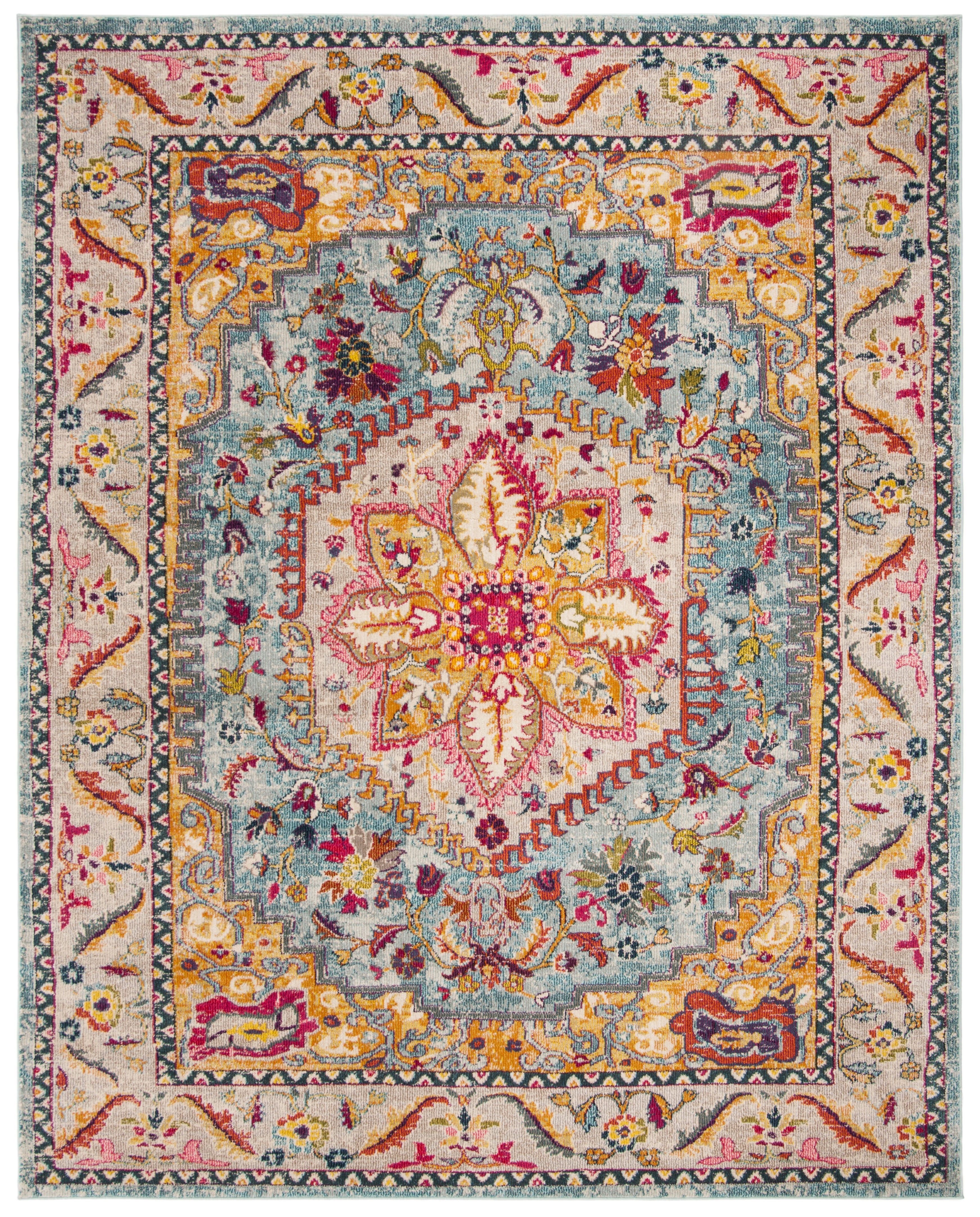 SAFAVIEH Phoenix Brooklyn Border Area Rug, Turquoise/Beige, 8' x 10'