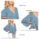 thumbnail image 2 of Blusa de manga larga con escote en V y estampado floral con nudo delantero - Azul para mujer M, 2 of 3