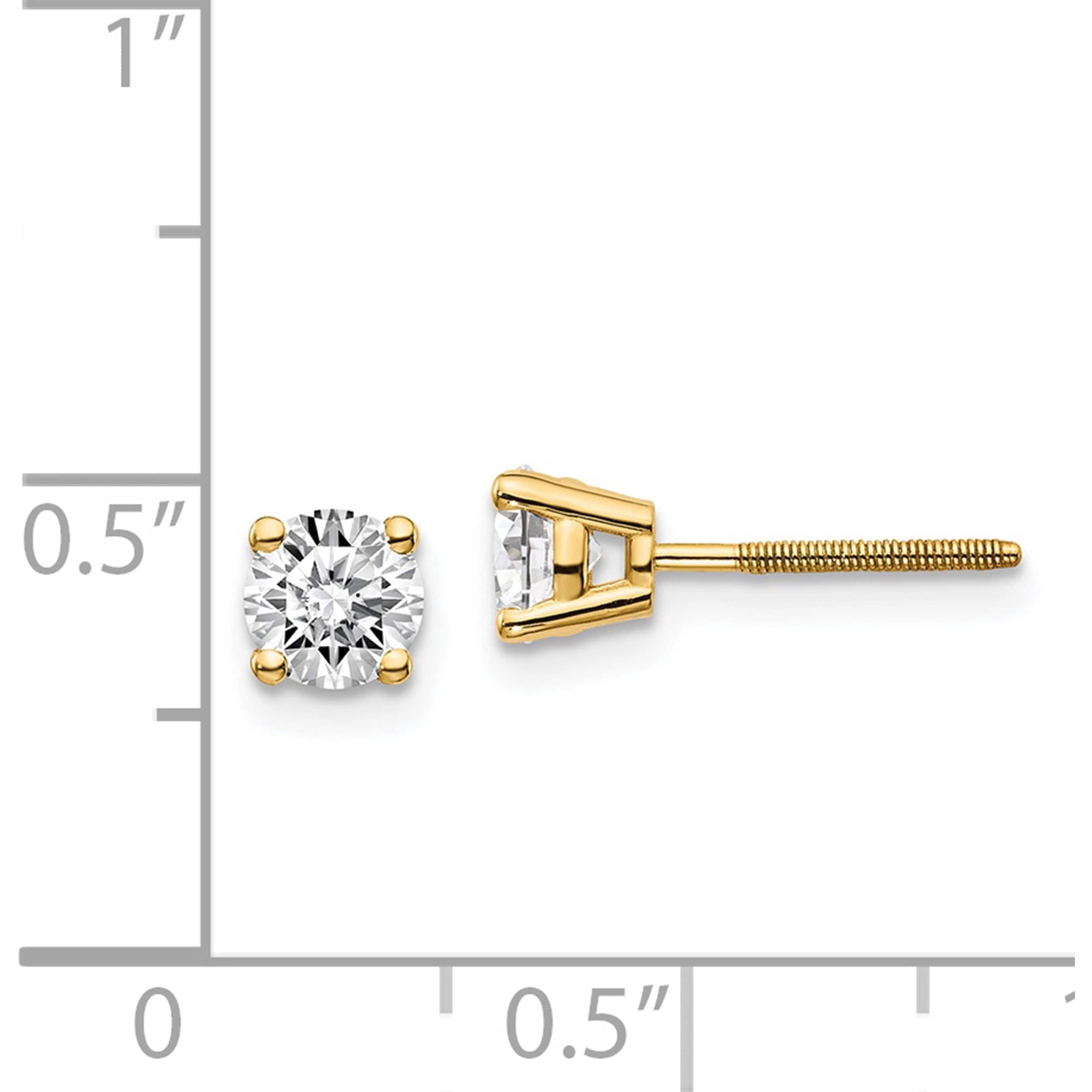 14K Yellow Gold 14Ky .75Ct. Si3 G-I Diamond Stud Thread On/Off Post Earrings (4.5 X 4.5) Made In United States st3-75