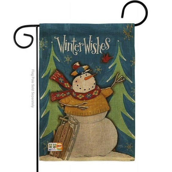 Breeze Decor BD-WT-G-114158-IP-DB-D-US18-WA 13 x 18.5 in. Winter Wishes Snowman Burlap Wonderland Impressions Decorative Vertical Double Sided Garden Flag