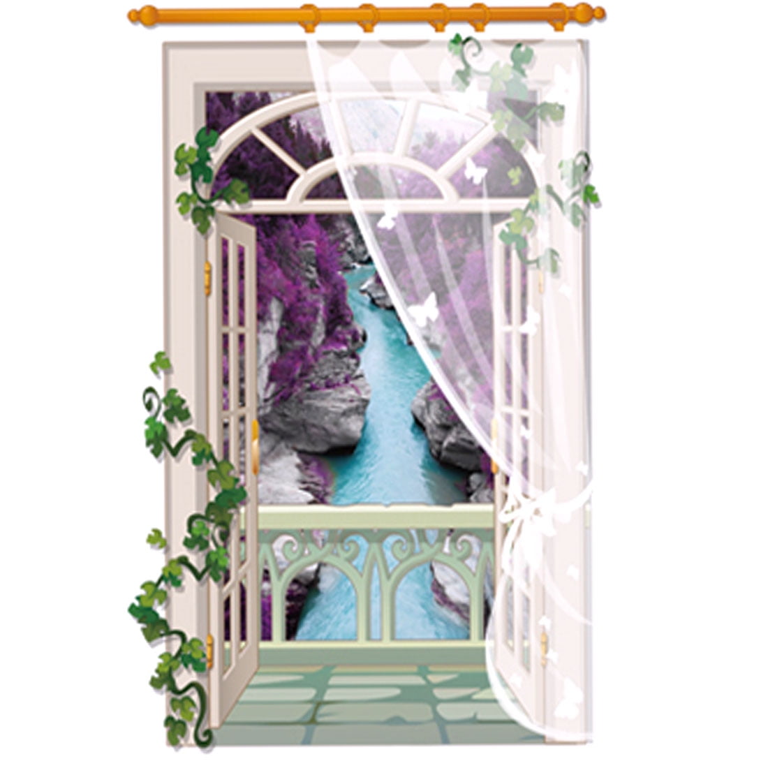 Unique Bargains Home Living Room 3D Curtain Window Scene DIY Decorative