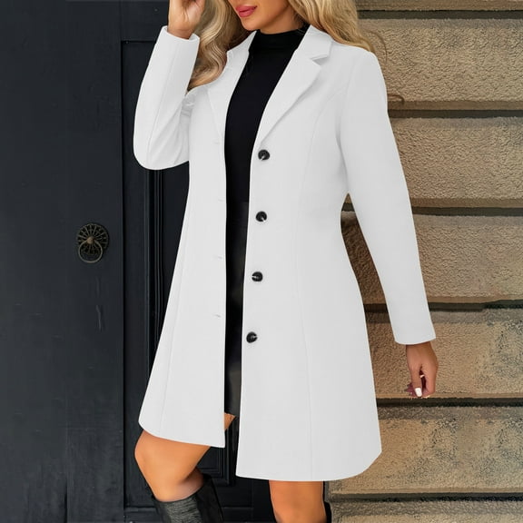 EOYWHK Pea Coats for Women Wool Blend Thicken Stand Collar Single Breasted Trench Coat A-Line Fall Winter Jacket