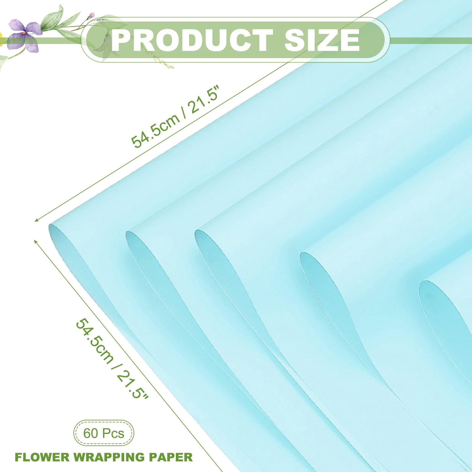 Uxcell 60 Sheets Flower Wrapping Paper 21.5" x 21.5" Waterproof Papers Blue