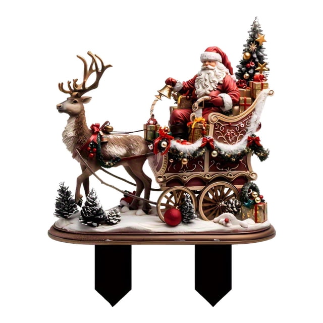Figura de trineo de Papá Noel con reno, decoración navideña, estaca, modelo en miniatura creativo de Navidad, letrero de patio acrílico para jardín