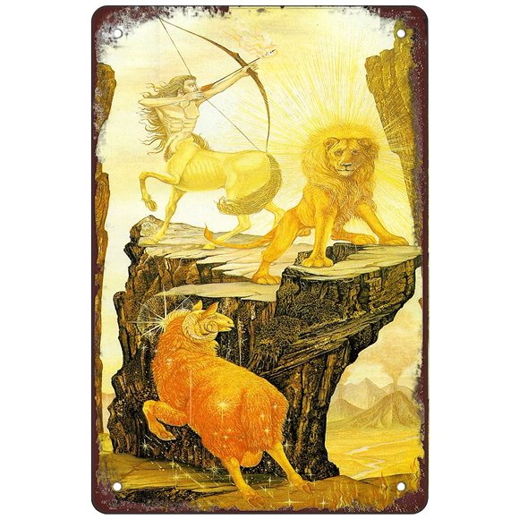 Retro Funny Metal Sign Sheet Signs Tin Sign,Constellation, Leo, Sagittarius, Aries , 8 x 12 Inches