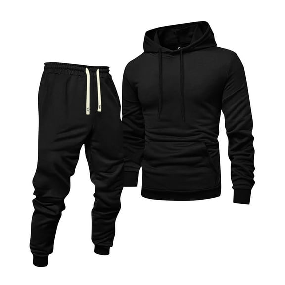 GrmtClth Mens Sweatshirt and Sweatpants Set 2 Pieces Athletic Sports Tracksuit Set Workout Loungewear Hoodies Sweatsuit for Men Black L
