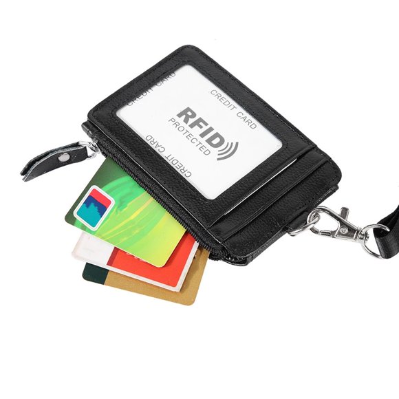 Card Holder RFID Blocking ID Credit Card Badge Cowhide Wallet Badge Holder Hardware Vertical Lanyard Necklace
