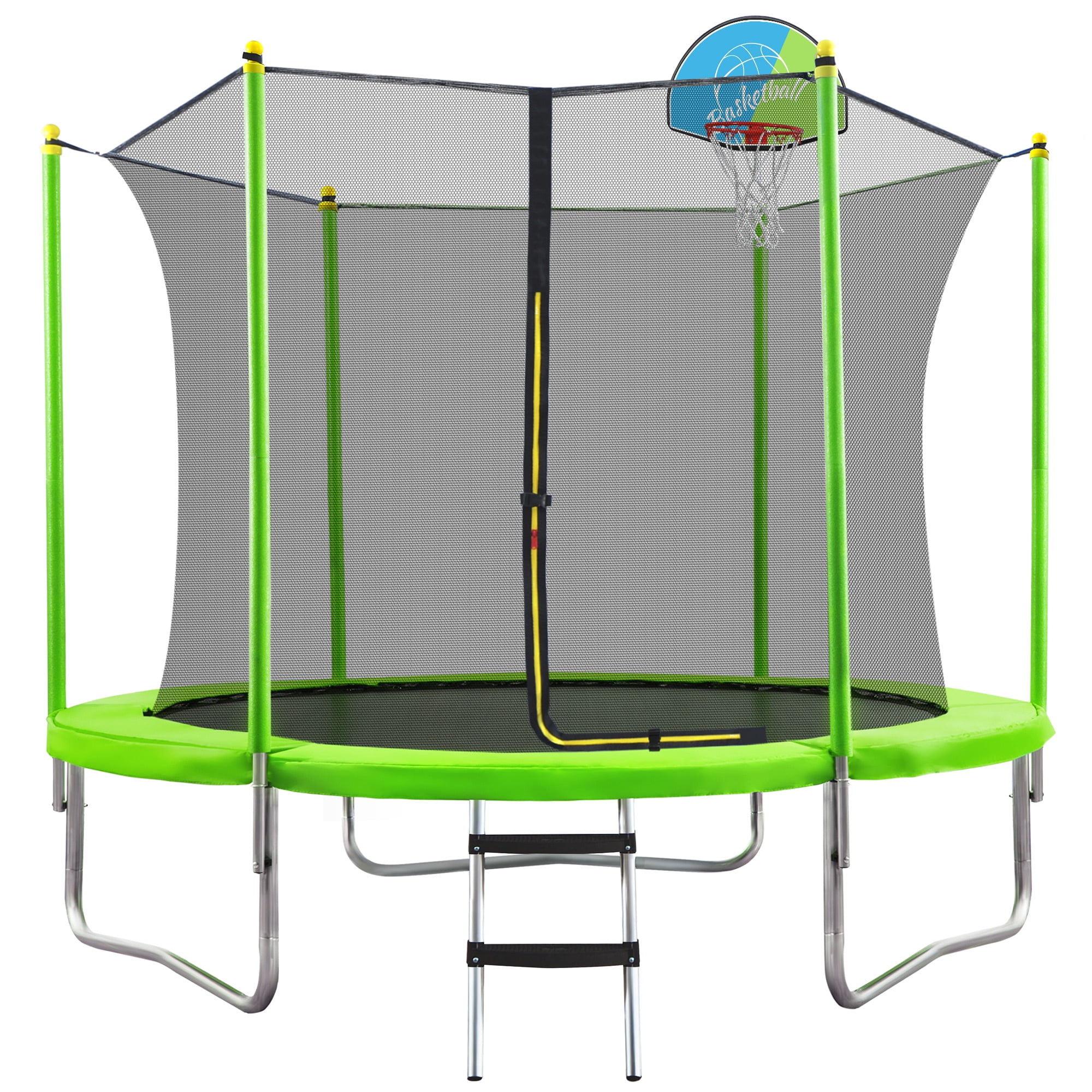 10FT Kids Trampoline Outdoor, SHINPT Large Trampoline with Enclosure Net, Recreational Trampoline for Families, Outdoor Trampoline with Basketball Hoop, Big trampoline for Backyard, Lawn, Patio