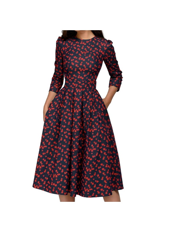 Sayhi Evening Vintage Midi Elegant Women's Floral 3/4 Sleeves Dress Dress Women's Dress 2x Dresses plus Size